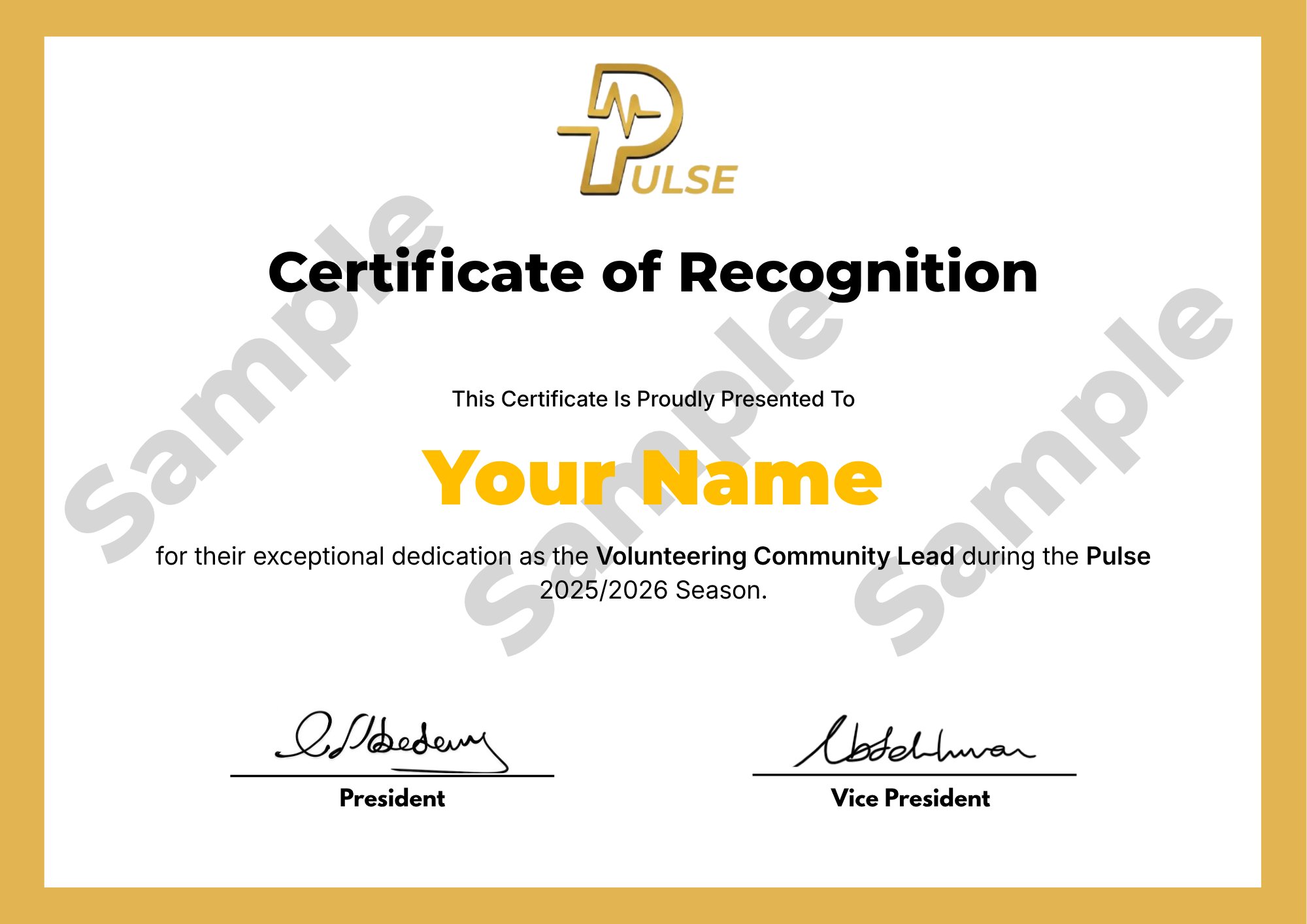 Pulse Certificate of Recognition — Sample